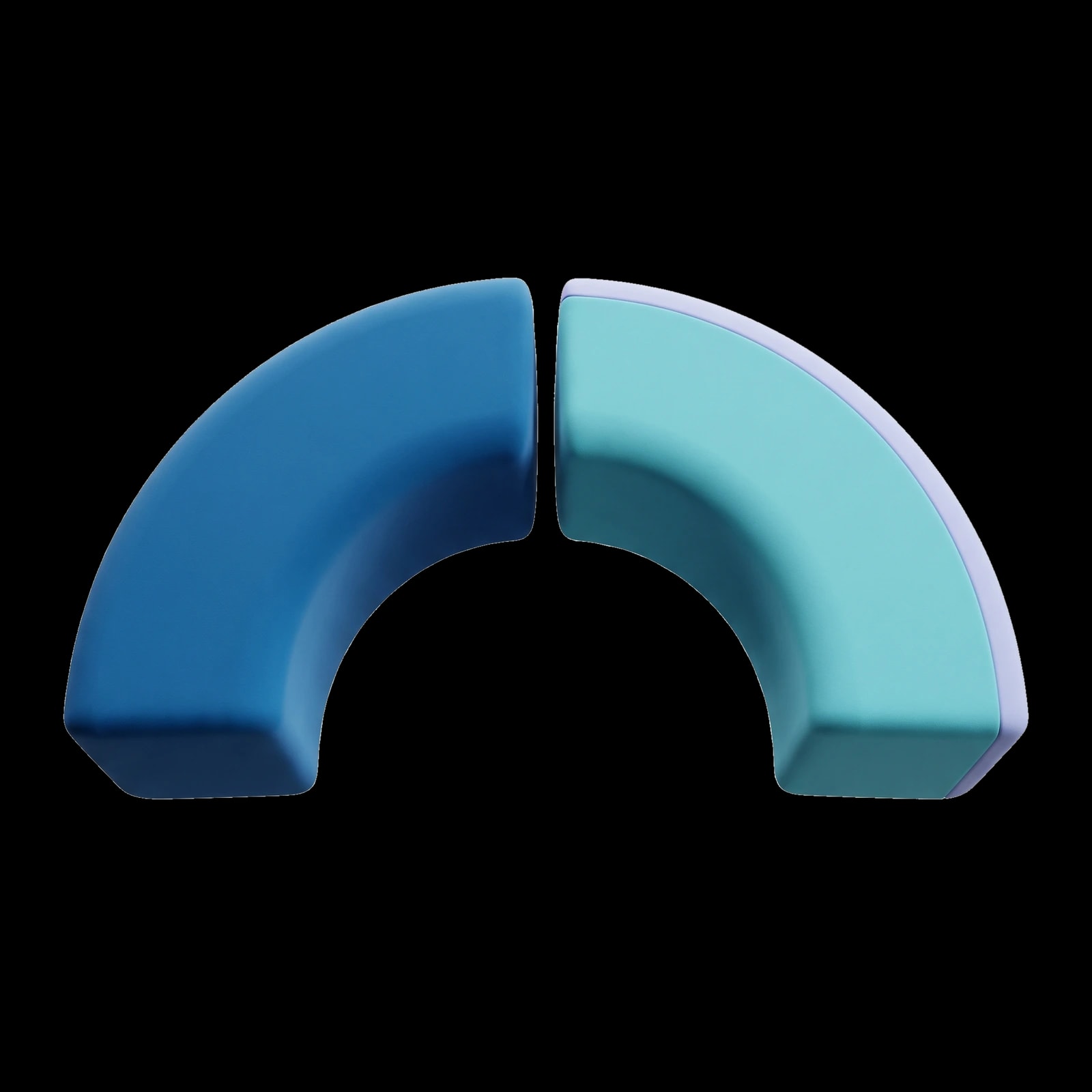 Cut-out three-dimensional shape made of two arches turning towards each other